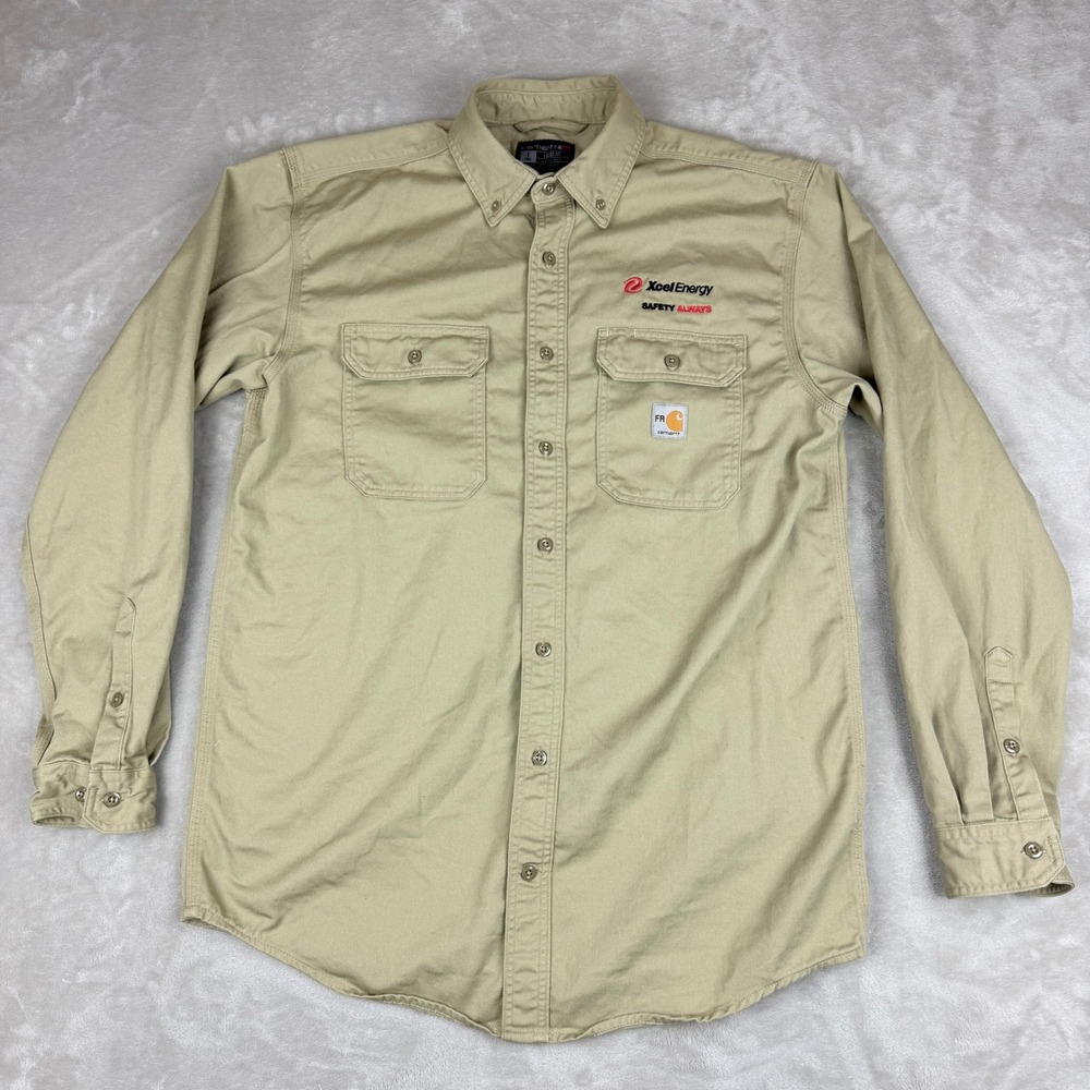 Carhartt Flame Resistant Shirt Mens L Tall Khaki Loose FR CAT2 Utility Work EUC